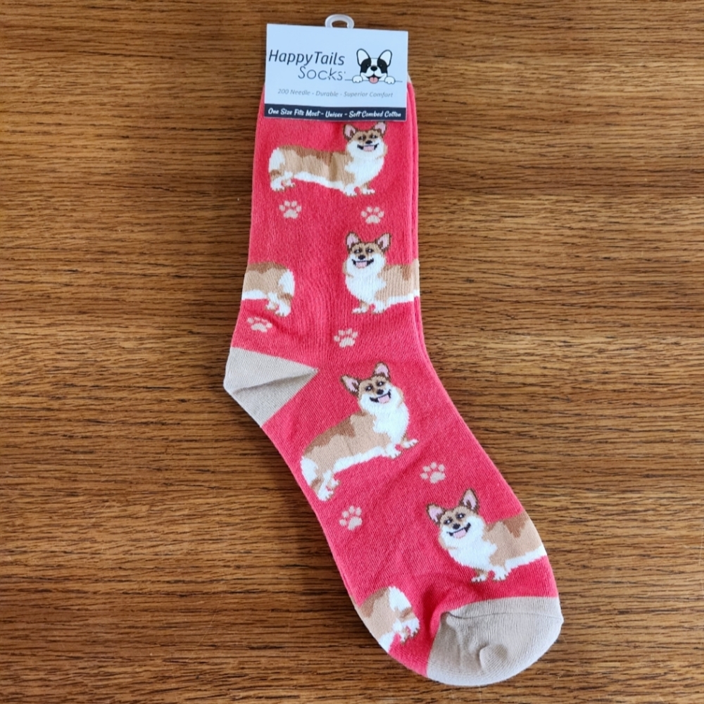 🟣NWT Happy Tails Corgi Print Crew Socks Unisex OSFM